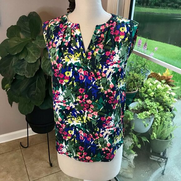 J. Crew Floral Abstract Sleeveless Blouse‎ Size 0 - Picture 1 of 5